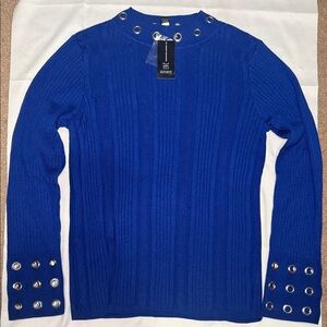 INC International Concepts Royal Blue Ribbed Sweater with Grommet Details